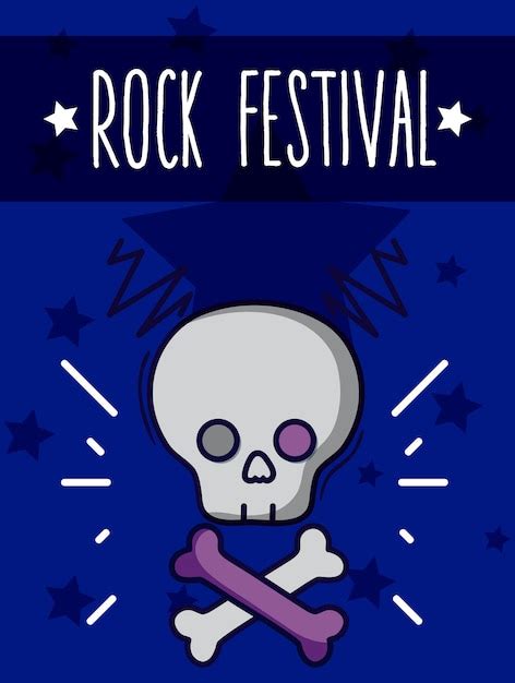 Premium Vector Skull Rock Festival Cartoon