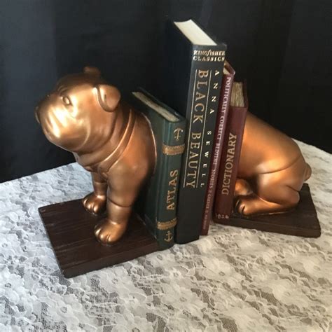 Vintage Dog Bookends Copper Colored Bulldog Bookends Etsy
