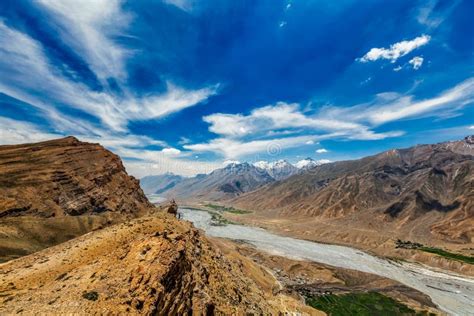 View Of Spiti Valley And Spiti River In Himalayas Stock Image Image
