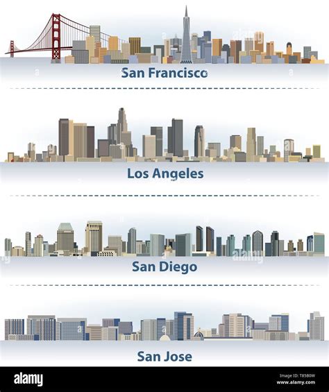 Vector Collection Of United States City Skylines San Francisco Los