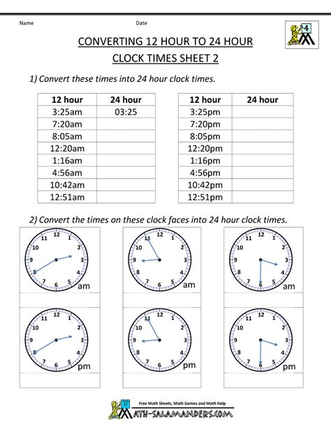 Change 12 hour clock to 24 hour clock. Measurement-Time - Grade 4