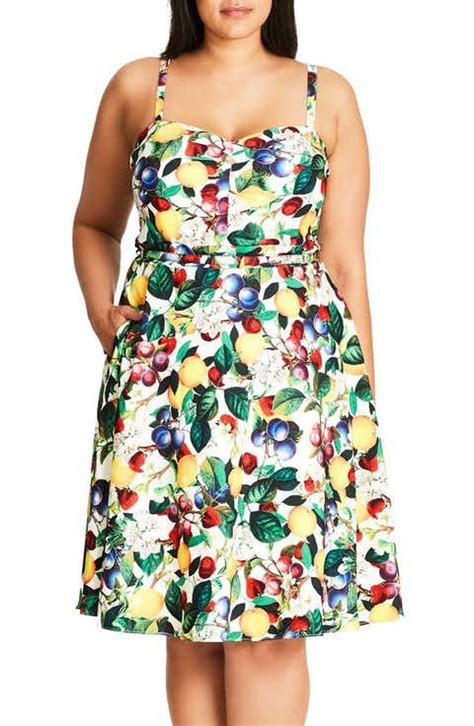 City Chic Fruit Salad Fit And Flare Sundress Plus Size Plus Size Sundress Long Sundress Plus
