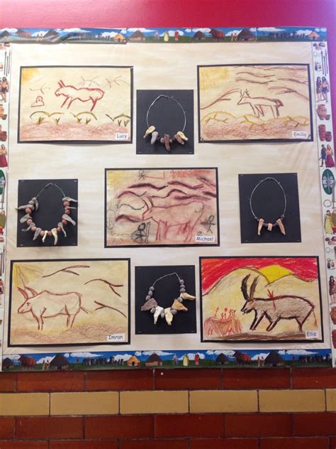 Year 3 Cave Paintings Tea Stained Cartridge Paper And Oil Pastel