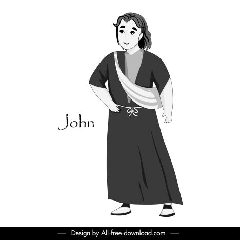 John Apostle Christian Icon Black White Retro Cartoon Character Sketch