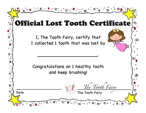 1st Lost Tooth Certificate And Letter Tooth Fairy Children
