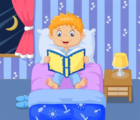 Premium Vector Cartoon Lttle Boy Reading Bed Time Story