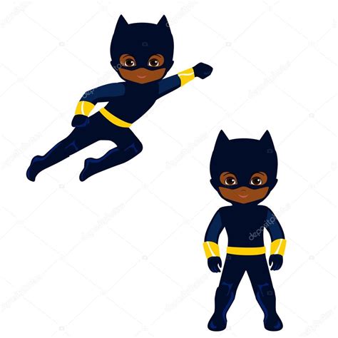 Cute Boy Superhero In Flight And In Standing Positionillustration