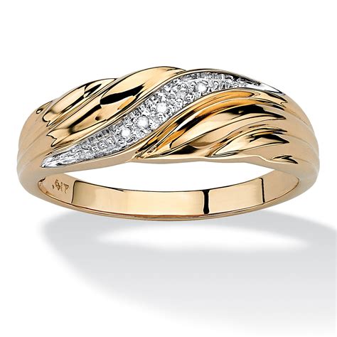 Mens Diamond Accent 10k Yellow Gold Swirled Wedding Band Ring At