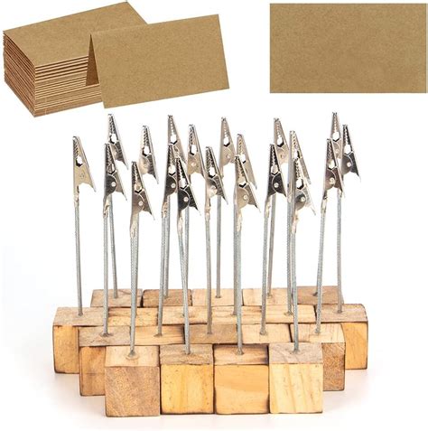 30 Pcs Rustic Wood Place Card Holders With Swirl Wire