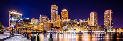 Wall Art Print And Stock Photo Boston Skyline At Night Panorama Picture