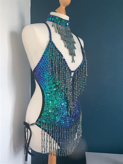 Peacock Green Sequin Showgirls Costume For Dancers Mermaid Etsy