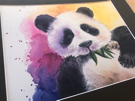 Watercolor Panda Painting Panda Eating Bamboo Art Cute Panda Etsy