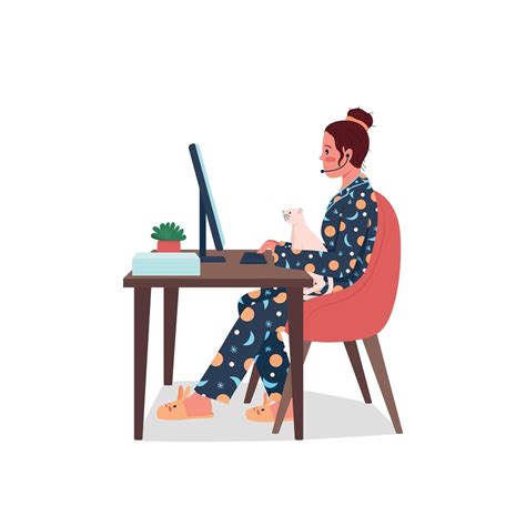 Freelance Employee In Pajamas Flat Color Vector Detailed Character 2150668 Vector Art At Vecteezy