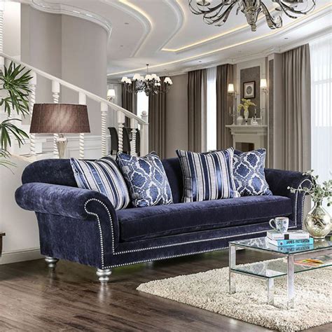 Brown jordan is currently down for scheduled maintenance. Eleanor Transitional Navy Blue Microfiber Sofa with Rolled ...
