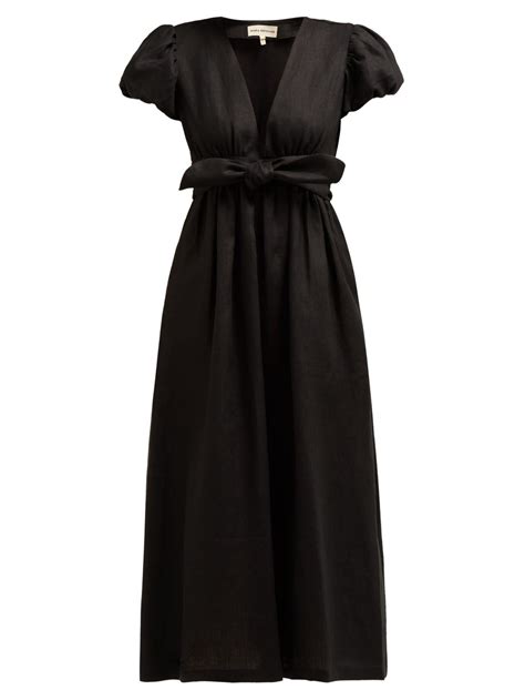 Black Savannah Puff Sleeve Hemp Midi Dress Mara Hoffman Matchesfashion Au
