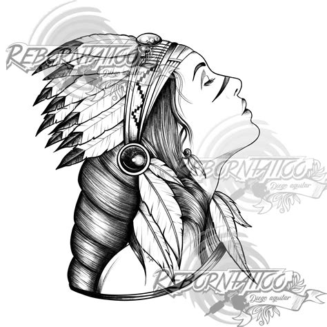 beautiful native american indian digital download pencil drawing art print perfect for wall