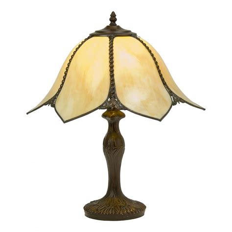 Art Nouveau Tiffany Table Lamp With Amber Glass Shade On Antique Base