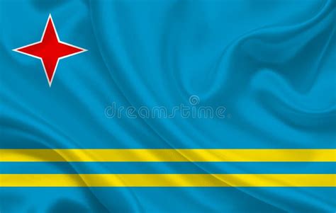 Aruba Country Flag On Wavy Silk Fabric Background Panorama Stock