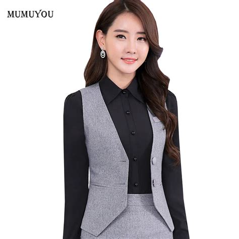 Women Business Formal Vest Workwear V Neck Slim Waistcoat Black Grey Hotel Bank Gilet Sleeveless