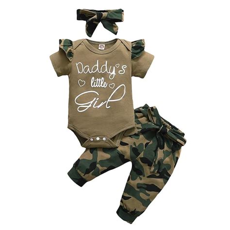 Buy Newborn Baby Camouflage Outfit Daddys Girl Ruffle Romper Camo Pants