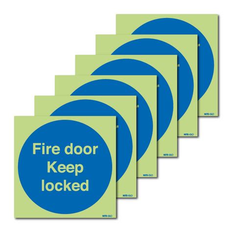 6 Pack Nite Glo Fire Door Keep Locked Photoluminescent Signs Safetyshop