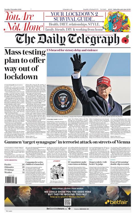 Daily Telegraph Front Page 3rd Of November 2020 Tomorrows Papers Today