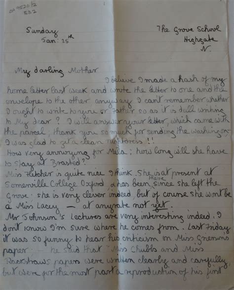January 25th 1914 Letter From Juliet Sladden To Her Mother Eugénie