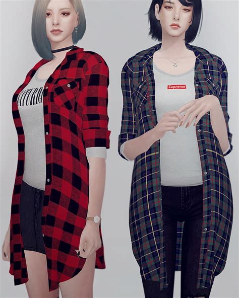 Kk Sims Long Flannel Shirts F Sims 4 Downloads