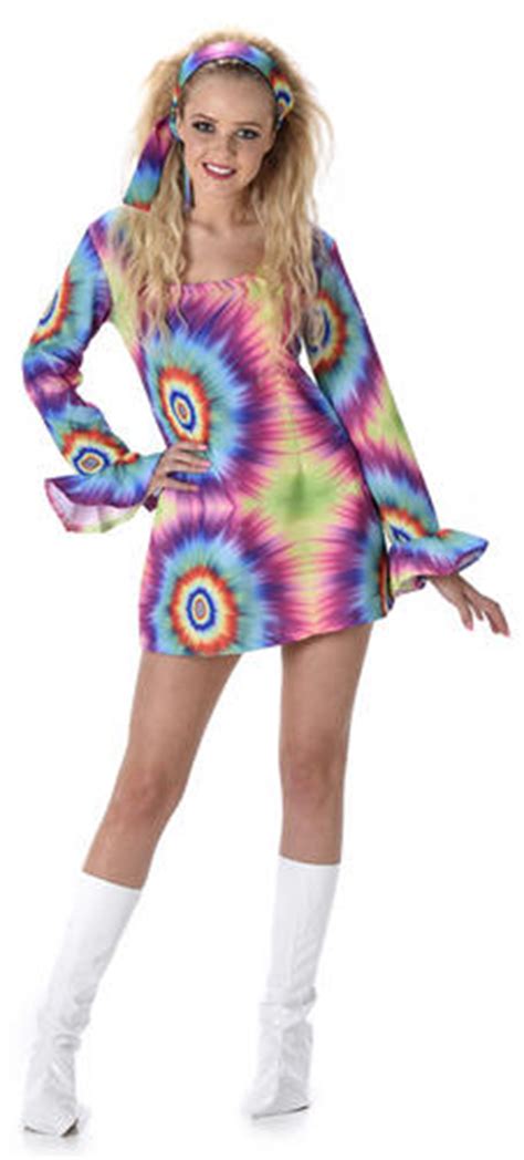 Rainbow Tie Dye Adults Fancy Dress Hippy 1970s 1960s Hippie Groovy