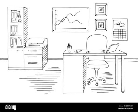 Office Graphic Black White Interior Sketch Illustrati