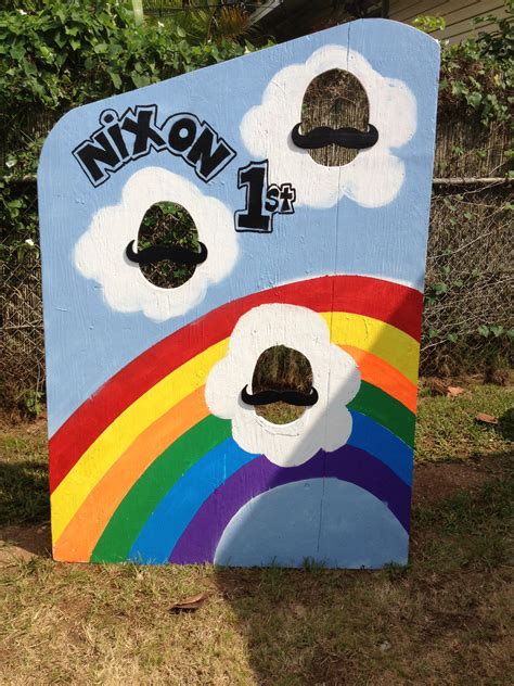 Diy Rainbow And Mustaches Cut Out Faces Board Face In Hole In The Hole