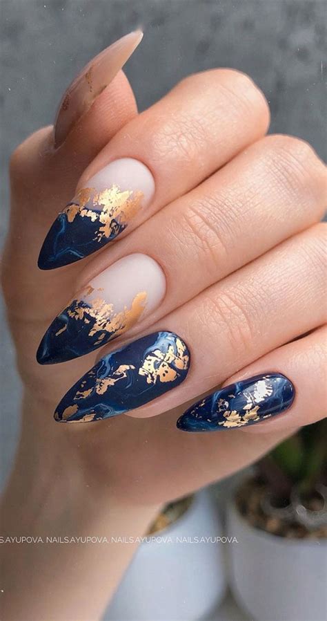 Light Blue And Gold Nail Art