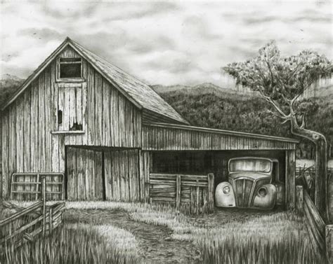 Old Weather Barns Pencil Drawings Old Barns Pencil Drawings And