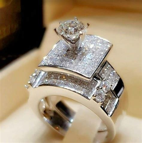 Exquisite Wedding Rings Set 925 Sterling Silver Natural White Sapphire