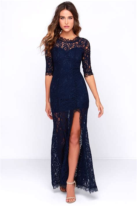 gorgeous navy blue dress lace dress half sleeve dress maxi dress 64 00 lulus