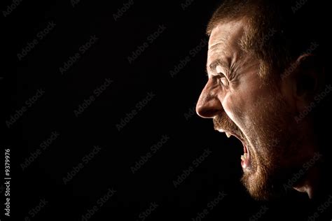Face Of Angry Man Screaming Isolated On Black Stock Photo Adobe Stock