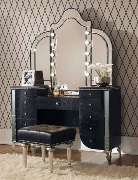 Black Makeup Vanity With Mirror And Drawers Mirror Ideas