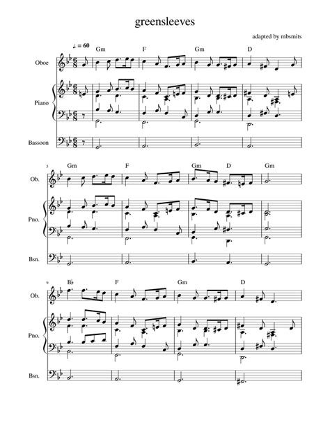 Purchase, download and print sheet music pdf file now! greensleeves Sheet music for Piano, Oboe, Bassoon | Download free in PDF or MIDI | Musescore.com