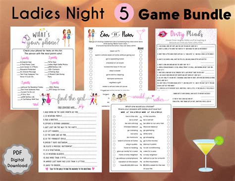 5 Ladies Night Game Bundle Fun Printable Ladies Party Games Etsy Uk
