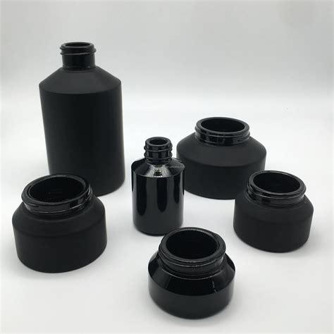 Factory Hot Sell Cosmetic Packaging Frosted Black Glass Bottle And Jar
