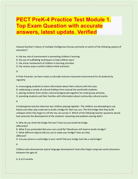 PECT PREK-4 ALL MODULES QUESTIONS WITH CORRECT ANSWERS - Browsegrades