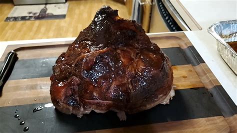 double smoked cherry bourbon candied ham recipe in comments r smoking