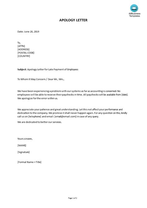 employee personal apology letter sample master template