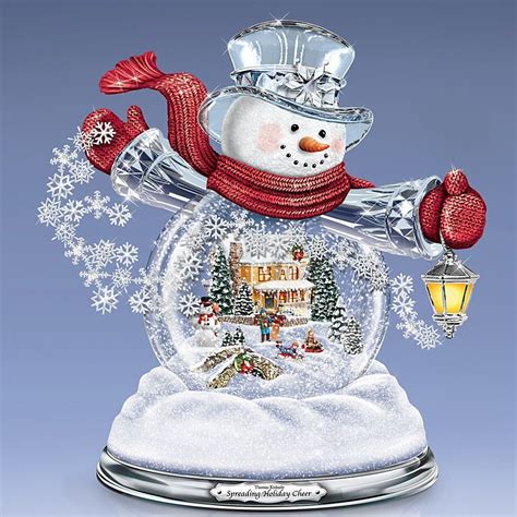 Thomas Kinkade Snowglobe Snowman With Lighted Scene Plays 8 Holiday