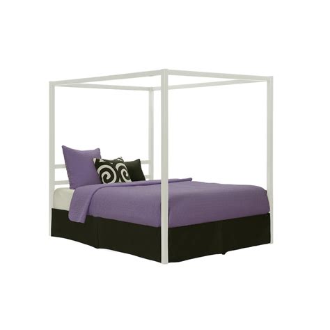 Dorel Queen Modern Canopy Metal Bed In White The Home Depot Canada