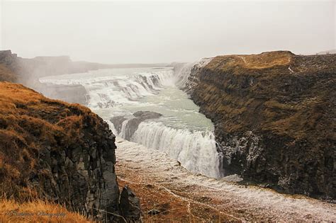 Gullfoss Waterfall Iceland Rocks Water River Mountains Cascade