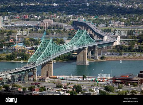 Aerial View Above Jacques Cartier Bridge Montreal Quebec Canada Stock