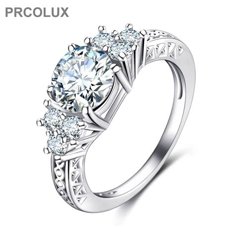 Thin finger rings for women aesthetic accessories jewellry dating engagement women's ring wedding engagement rings for women jewellry for female gold color ring with stone cosysail 2pcs/set retro ring on phalanx irregular geometry adjustable metal dating party elegant. PRCOLUX Elegant Wedding Rings For Women White Round CZ ...