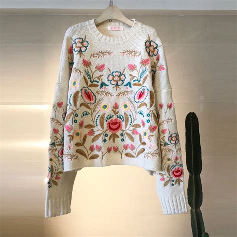 2017 Women Embroidery Floral Knit Sweater L1422embroidery Floral