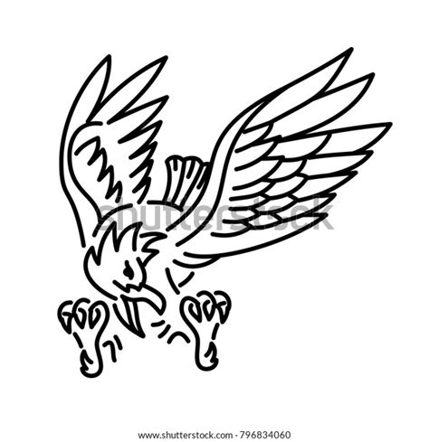 Attacking Eagle Line Art Illustration Monoline Stock Vector Royalty